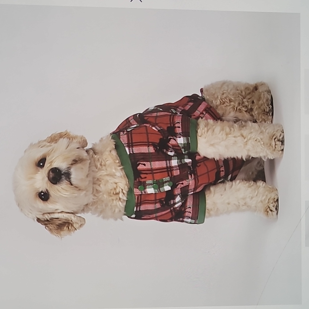 🦮 🎄HOLIDAY MOOSE ON PLAID DOG PAJAMAS SZ  M🎄🎄